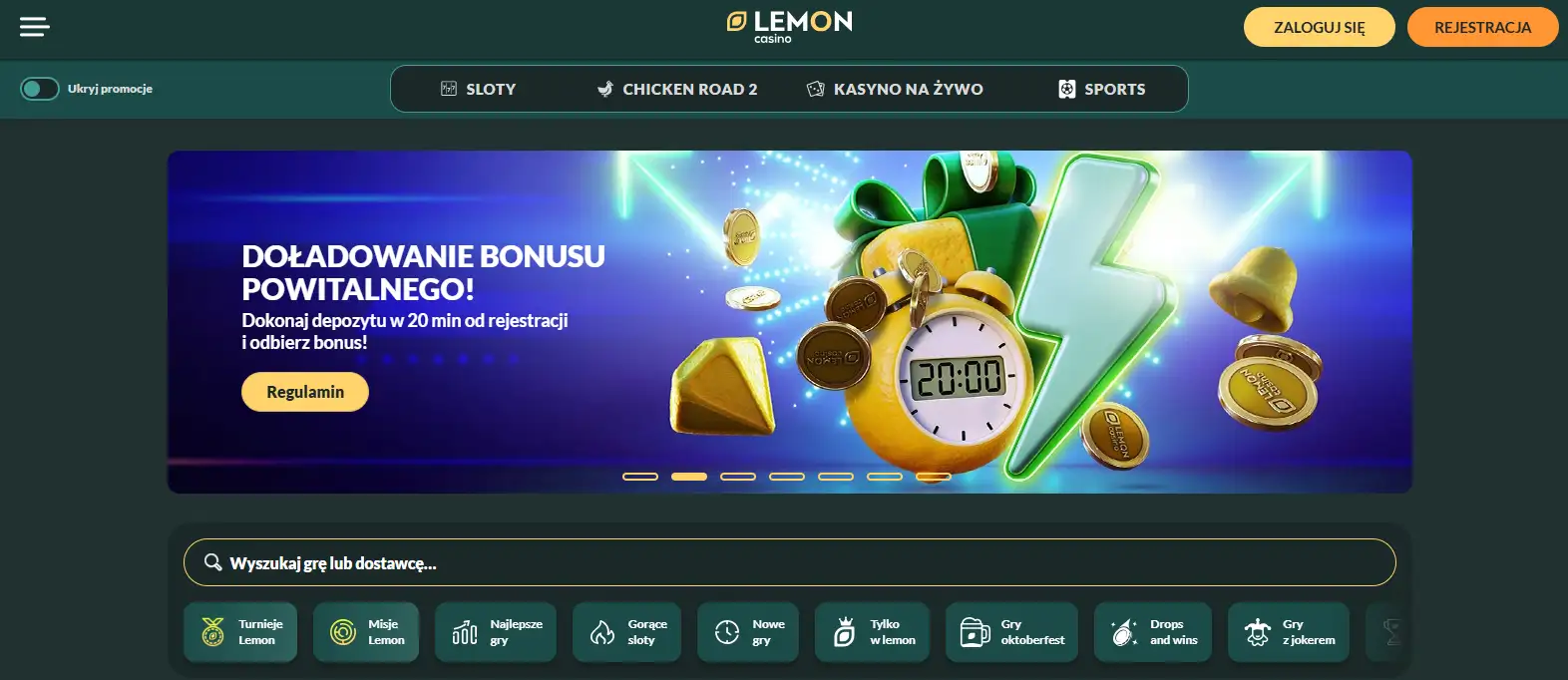 Aktualna sekcja gier lub promocji na oficjalnej stronie Lemon Casino